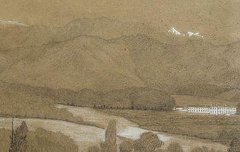 Les Pyrénées et le haras de Gelos - Henri de Triqueti - 19e siècle - dessin à la mine de plomb rehaussé de gouache et de pastel - Musée des Beaux Arts Pau - cote 887.6.25