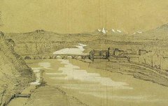 Les Pyrénées vues du parc de Pau  - Henri de Triqueti - 1849 - dessin à la mine de plomb rehaussé de gouache - Musée des Beaux Arts Pau - cote 887.6.1
